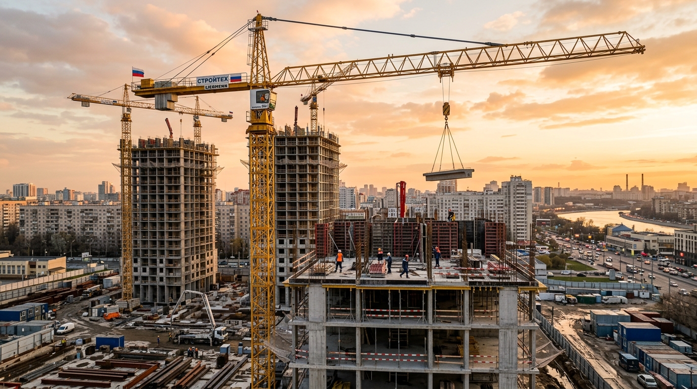 Башенные краны на строительстве жилого комплекса в Москве